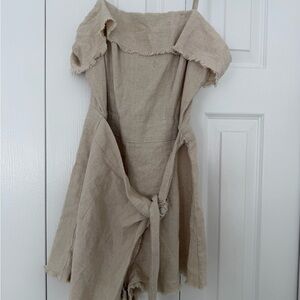 Polly the Label Linen Romper XS – Natural Linen, Tie Waist, Raw Hem